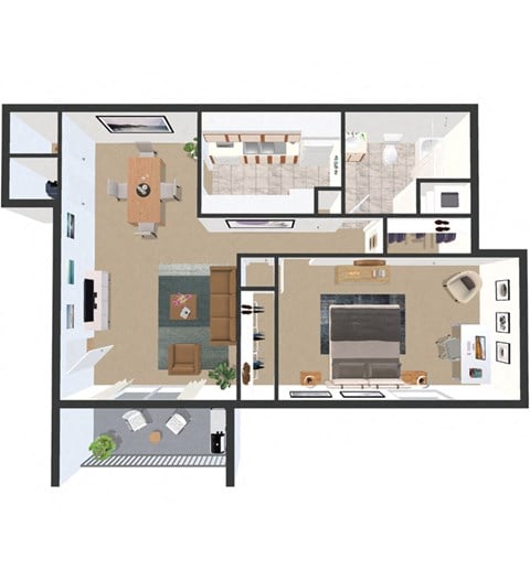Floor plan for 1 bed, 1 bath, 674 sqft